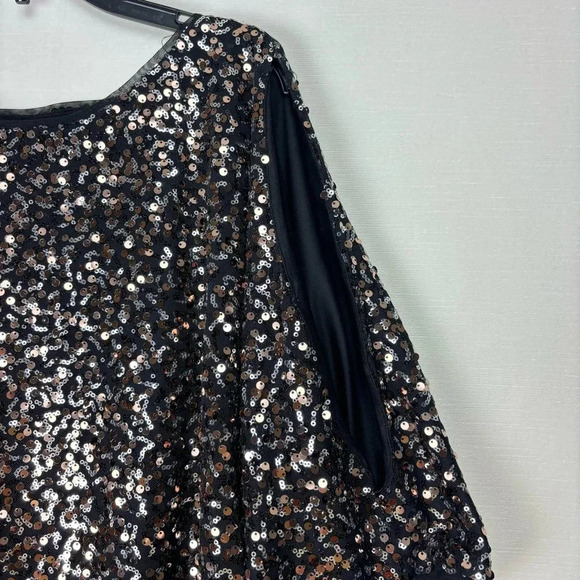 NWT Alex Evenings Black Silver Sequin Party Disco Off Shoulder Formal Blouse S - Picture 2 of 10